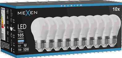 Mexen Nova 10x LED žárovka E27, G45, 1W, Studená - 6500K, 105 lm - L101-E27-0165-01x10