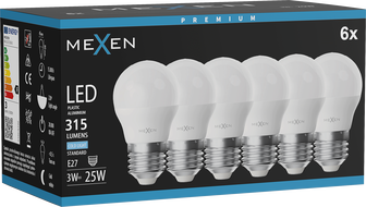 Mexen Nova 6x LED žárovka E27, G45, 3W, Studená - 6500K, 315 lm - L101-E27-0365-01x06