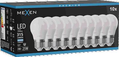 Mexen Nova 10x LED žárovka E27, G45, 3W, Studená - 6500K, 315 lm - L101-E27-0365-01x10