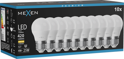 Mexen Nova 10x LED žárovka E27, G45, 4W, Teplá - 3000K, 420 lm - L101-E27-0430-01x10