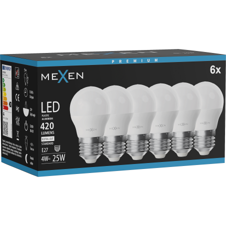 Mexen Nova 6x LED žárovka E27, G45, 4W, Neutrální - 4000K, 420 lm - L101-E27-0440-01x06
