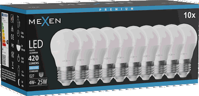 Mexen Nova 10x Žárovka LED E27, G45, 4W, Studená - 6500K, 420 lm - L101-E27-0465-01x10