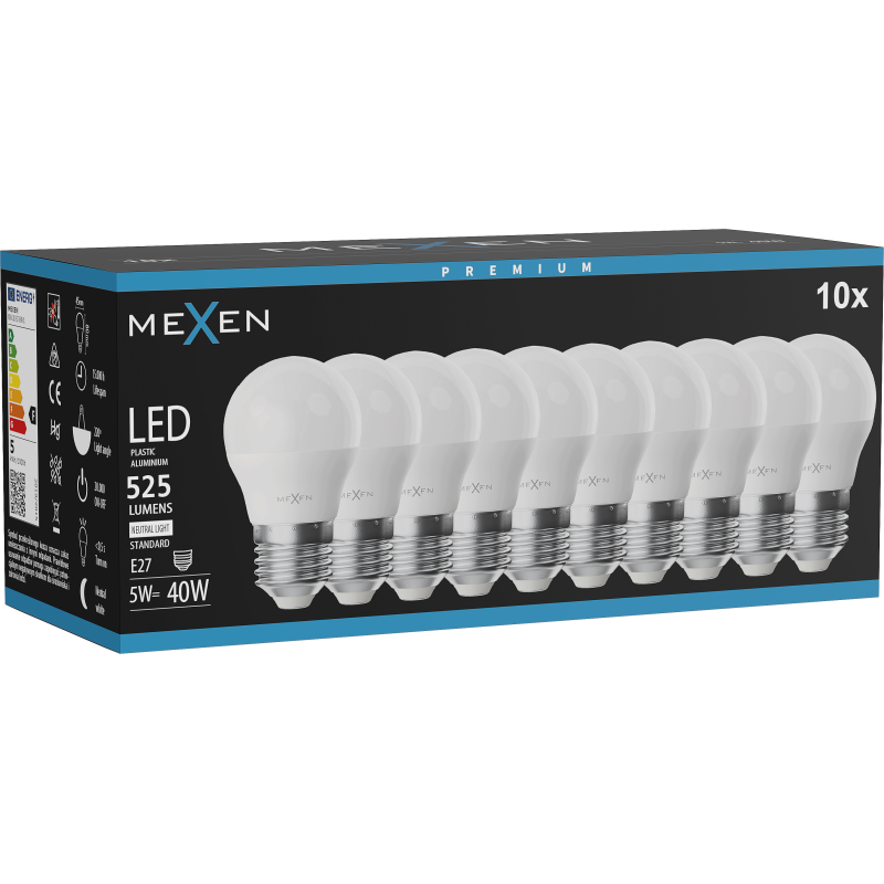 Mexen Nova 10x LED žárovka E27, G45, 5W, Neutrální - 4000K, 525 lm - L101-E27-0540-01x10
