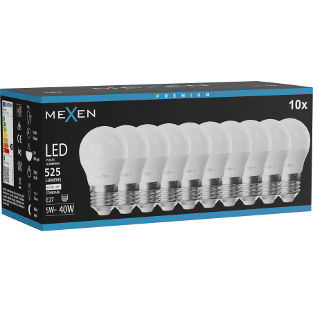 Mexen Nova 10x LED žárovka E27, G45, 5W, Neutrální - 4000K, 525 lm - L101-E27-0540-01x10