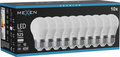 Mexen Nova 10x LED žárovka E27, G45, 5W, Neutrální - 4000K, 525 lm - L101-E27-0540-01x10