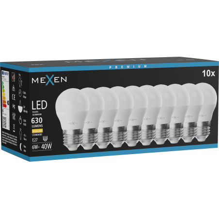 Mexen Nova 10x LED žárovka E27, G45, 6W, Teplá - 3000K, 630 lm - L101-E27-0630-01x10
