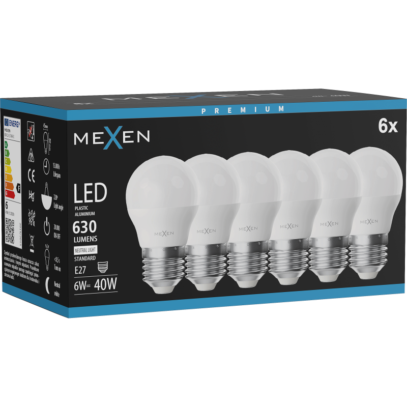 Mexen Nova 6x Žárovka LED E27, G45, 6W, Neutrální - 4000K, 630 lm - L101-E27-0640-01x06