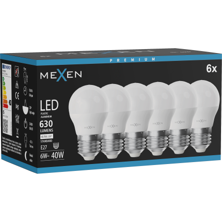 Mexen Nova 6x Žárovka LED E27, G45, 6W, Neutrální - 4000K, 630 lm - L101-E27-0640-01x06
