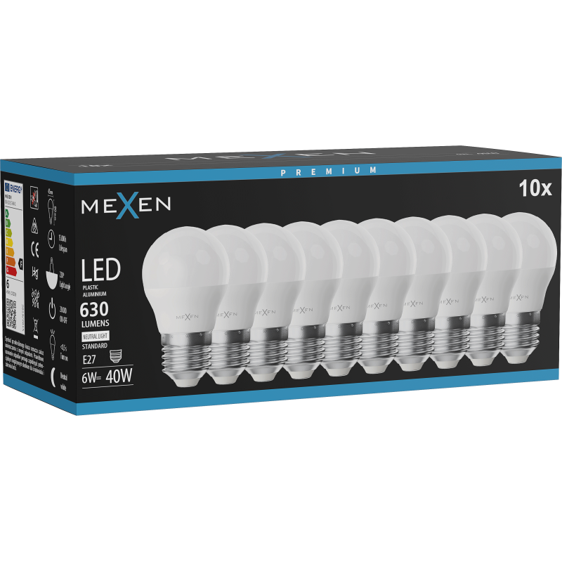 Mexen Nova 10x LED žárovka E27, G45, 6W, Neutrální - 4000K, 630 lm - L101-E27-0640-01x10