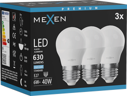 Mexen Nova 3x LED žárovka E27, G45, 6W, Studená - 6500K, 630 lm - L101-E27-0665-01x03