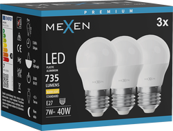Mexen Nova 3x LED žárovka E27, G45, 7W, Teplá - 3000K, 735 lm - L101-E27-0730-01x03