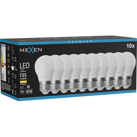 Mexen Nova 10x LED žárovka E27, G45, 7W, Teplá - 3000K, 735 lm - L101-E27-0730-01x10