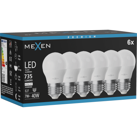 Mexen Nova 6x žárovka LED E27, G45, 7W, Neutrální - 4000K, 735 lm - L101-E27-0740-01x06