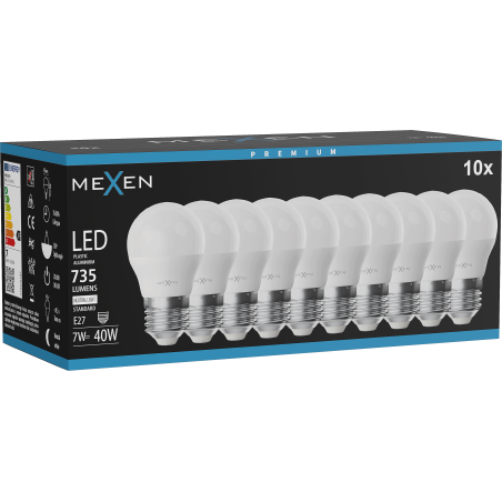 Mexen Nova 10x LED žárovka E27, G45, 7W, Neutrální - 4000K, 735 lm - L101-E27-0740-01x10