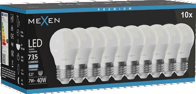 Mexen Nova 10x LED žárovka E27, G45, 7W, Studená - 6500K, 735 lm - L101-E27-0765-01x10