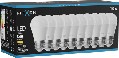 Mexen Nova 10x LED žárovka E27, G45, 8W, Teplá - 3000K, 840 lm - L101-E27-0830-01x10