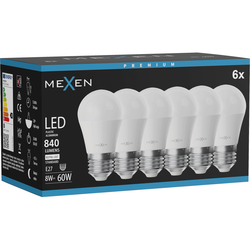 Mexen Nova 6x LED žárovka E27, G45, 8W, Neutrální - 4000K, 840 lm - L101-E27-0840-01x06