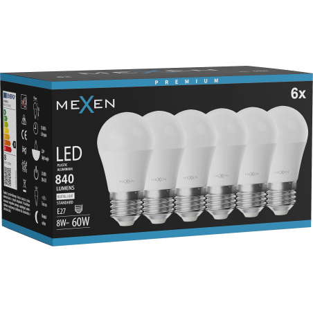 Mexen Nova 6x LED žárovka E27, G45, 8W, Neutrální - 4000K, 840 lm - L101-E27-0840-01x06