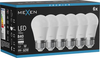 Mexen Nova 6x LED žárovka E27, G45, 8W, Neutrální - 4000K, 840 lm - L101-E27-0840-01x06