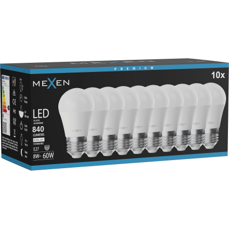 Mexen Nova 10x LED žárovka E27, G45, 8W, Neutrální - 4000K, 840 lm - L101-E27-0840-01x10