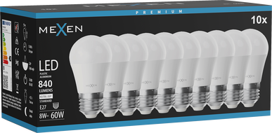 Mexen Nova 10x LED žárovka E27, G45, 8W, Neutrální - 4000K, 840 lm - L101-E27-0840-01x10