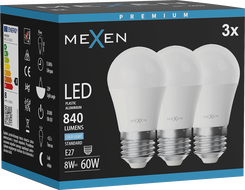Mexen Nova 3x LED žárovka E27, G45, 8W, Studená - 6500K, 840 lm - L101-E27-0865-01x03