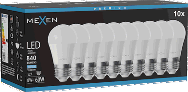 Mexen Nova 10x LED žárovka E27, G45, 8W, Studená - 6500K, 840 lm - L101-E27-0865-01x10
