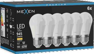 Mexen Nova 6x LED žárovka E27, G45, 9W, Teplá - 3000K, 945 lm - L101-E27-0930-01x06
