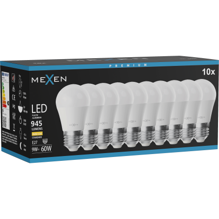 Mexen Nova 10x LED žárovka E27, G45, 9W, Teplá - 3000K, 945 lm - L101-E27-0930-01x10