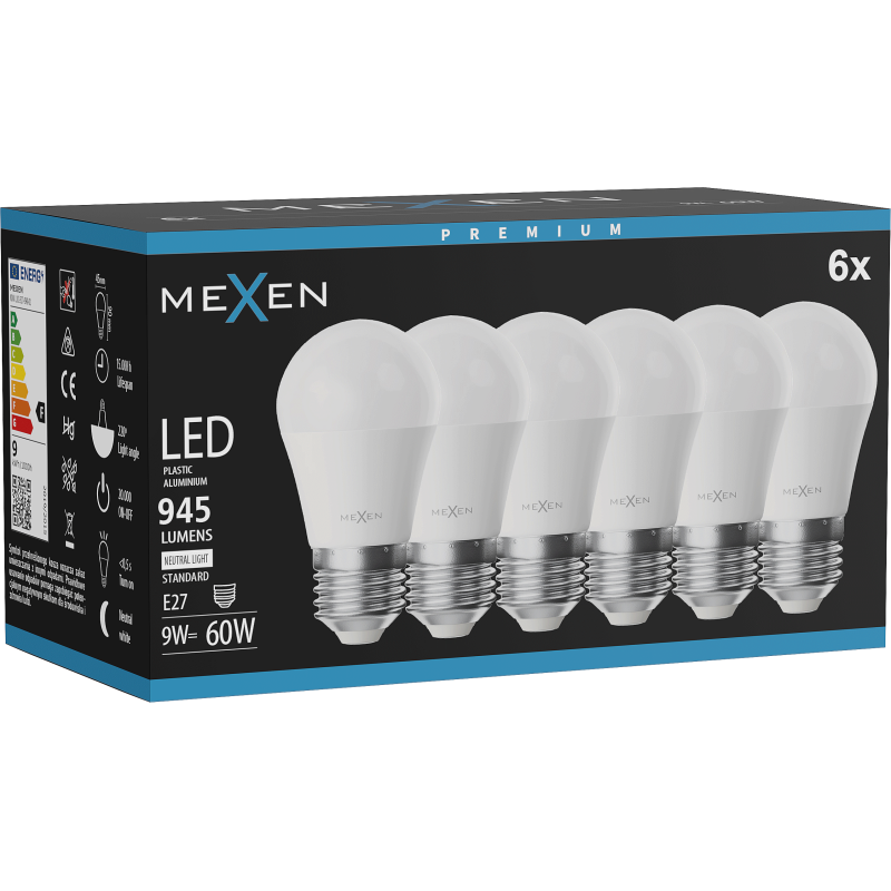 Mexen Nova 6x LED žárovka E27, G45, 9W, Neutrální - 4000K, 945 lm - L101-E27-0940-01x06