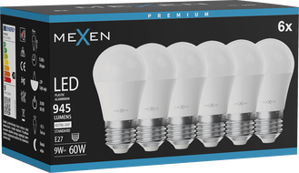 Mexen Nova 6x LED žárovka E27, G45, 9W, Neutrální - 4000K, 945 lm - L101-E27-0940-01x06
