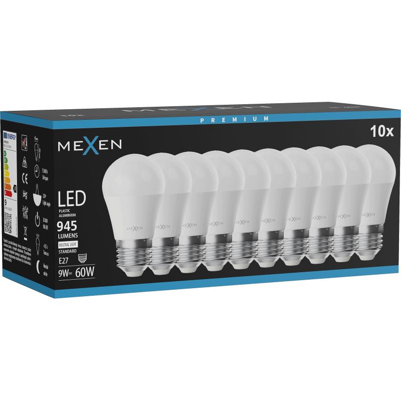Mexen Nova 10x LED žárovka E27, G45, 9W, Neutrální - 4000K, 945 lm - L101-E27-0940-01x10