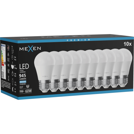 Mexen Nova 10x LED žárovka E27, G45, 9W, Studená - 6500K, 945 lm - L101-E27-0965-01x10