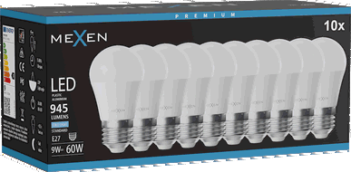 Mexen Nova 10x LED žárovka E27, G45, 9W, Studená - 6500K, 945 lm - L101-E27-0965-01x10