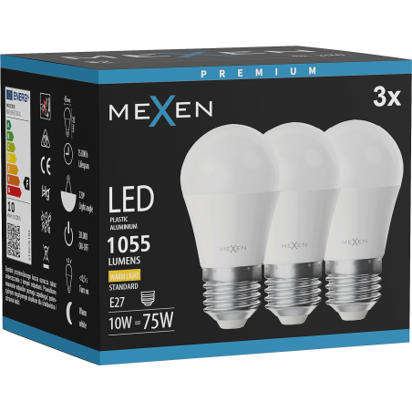 Mexen Nova 3x LED žárovka E27, G45, 10W, Teplá - 3000K, 1055 lm - L101-E27-1030-01x03