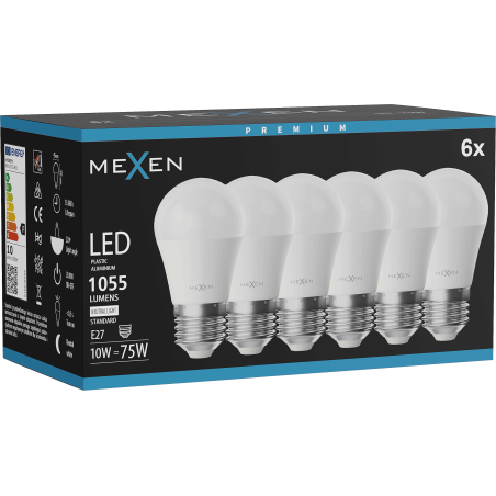 Mexen Nova 6x LED žárovka E27, G45, 10W, Neutrální - 4000K, 1055 lm - L101-E27-1040-01x06