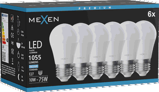 Mexen Nova 6x LED žárovka E27, G45, 10W, Studená - 6500K, 1055 lm - L101-E27-1065-01x06