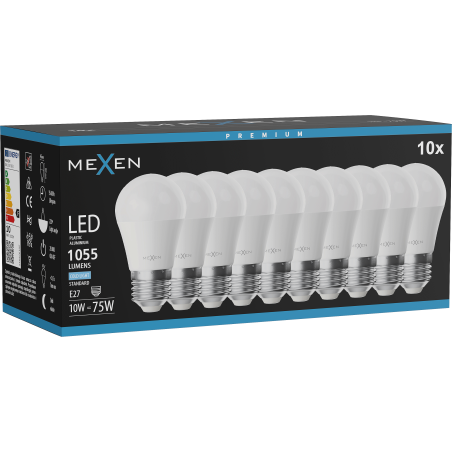 Mexen Nova 10x LED žárovka E27, G45, 10W, Studená - 6500K, 1055 lm - L101-E27-1065-01x10