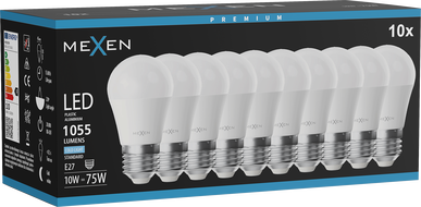 Mexen Nova 10x LED žárovka E27, G45, 10W, Studená - 6500K, 1055 lm - L101-E27-1065-01x10