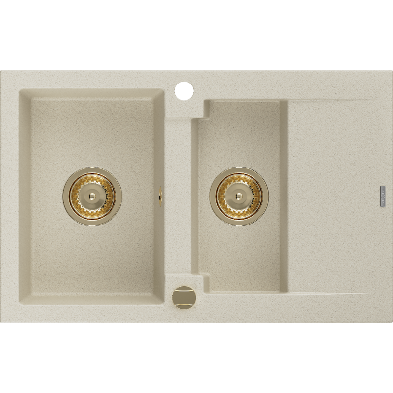 Mexen Gaspar granitový dřez 1,5-komorový s odkapávačem 737 x 475 mm, béžový, zlatý sifon - 6507731505-69-G