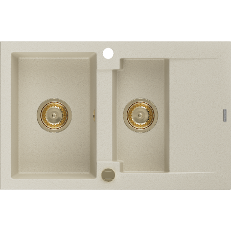 Mexen Gaspar granitový dřez 1,5-komorový s odkapávačem 737 x 475 mm, béžový, zlatý sifon - 6507731505-69-G