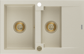 Mexen Gaspar granitový dřez 1,5-komorový s odkapávačem 737 x 475 mm, béžový, zlatý sifon - 6507731505-69-G