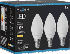 Mexen Nova 3x LED žárovka E14, C37, 1W, Neutrální - 4000K, 105 lm - L102-E14-0140-01x03