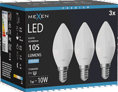 Mexen Nova 3x LED žárovka E14, C37, 1W, Studená - 6500K, 105 lm - L102-E14-0165-01x03