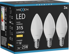 Mexen Nova 3x LED žárovka E14, C37, 3W, Teplá - 3000K, 315 lm - L102-E14-0330-01x03