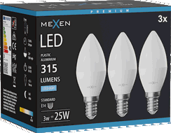 Mexen Nova 3x LED žárovka E14, C37, 3W, Studená - 6500K, 315 lm - L102-E14-0365-01x03
