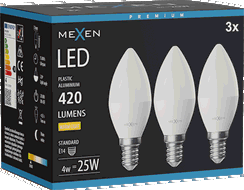 Mexen Nova 3x LED žárovka E14, C37, 4W, Teplá - 3000K, 420 lm - L102-E14-0430-01x03