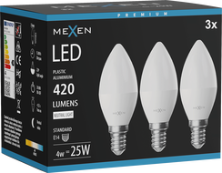 Mexen Nova 3x LED žárovka E14, C37, 4W, Neutrální - 4000K, 420 lm - L102-E14-0440-01x03