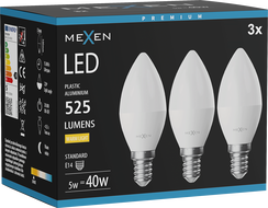 Mexen Nova 3x LED žárovka E14, C37, 5W, Teplá - 3000K, 525 lm - L102-E14-0530-01x03