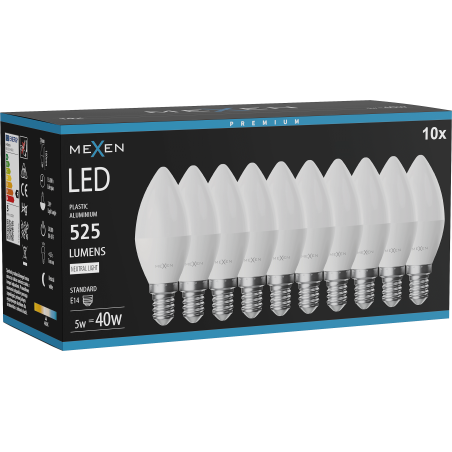 Mexen Nova 10x LED žárovka E14, C37, 5W, Neutrální - 4000K, 525 lm - L102-E14-0540-01x10